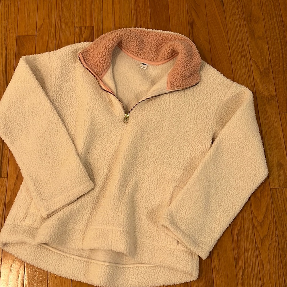 Old Navy Ivory Shearling Quarter Zip